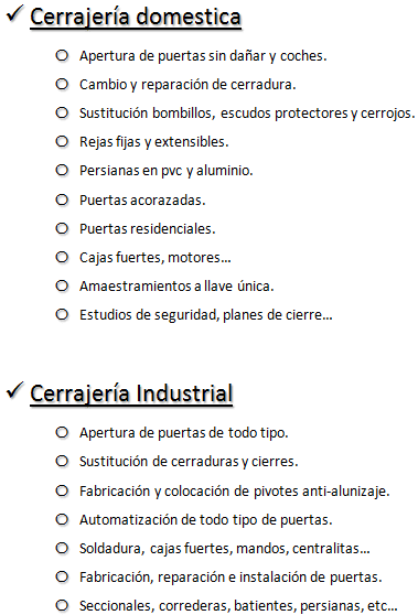 servicios de cerrajería en Villamarchante que ofrecemos